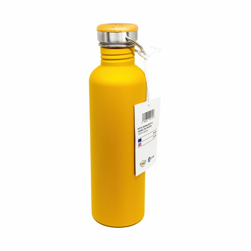 A yellow stainless steel Toffee Apple Flavour Milkshake Syrup bottle on a white background.